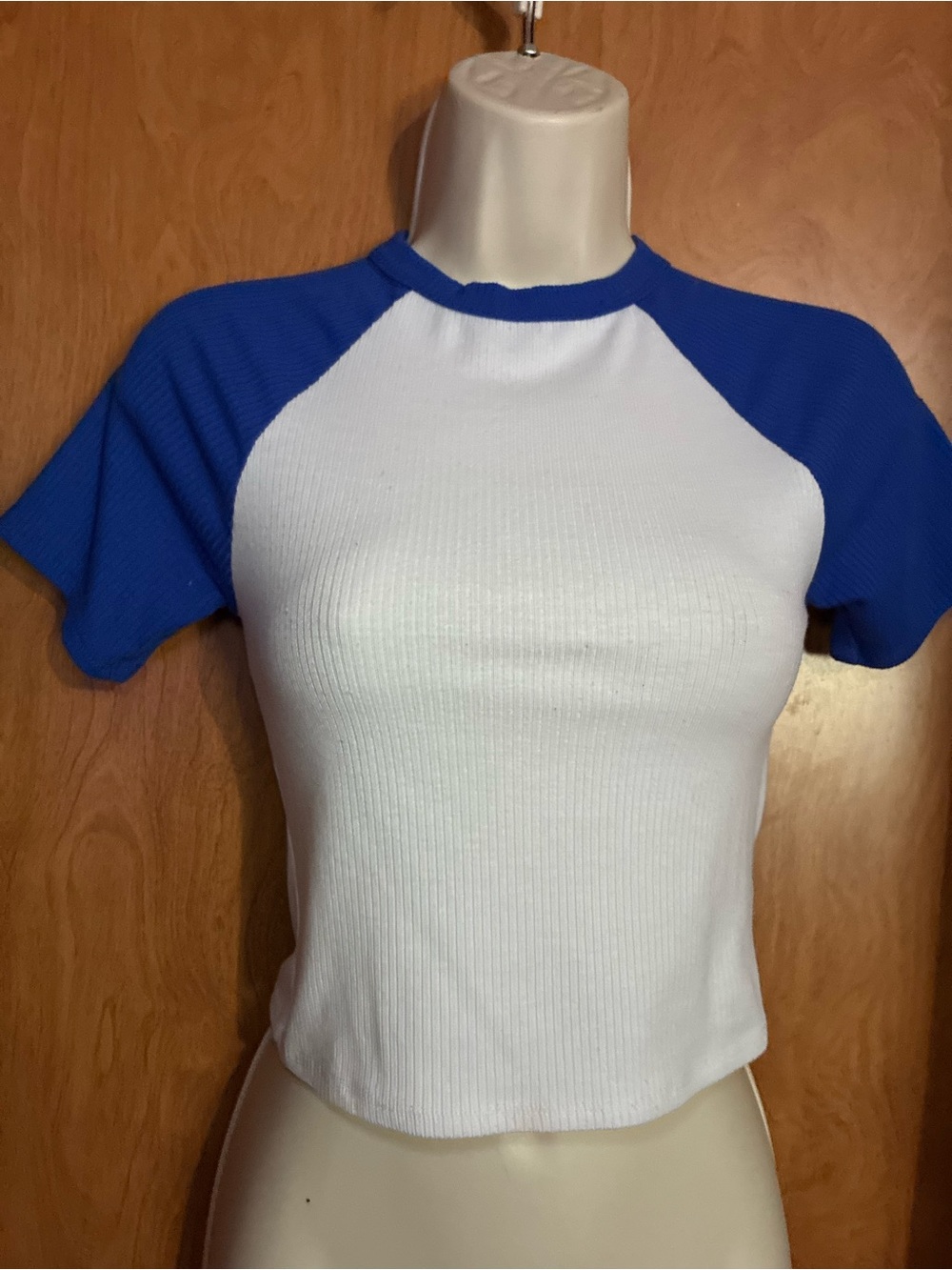 Y2K Antistar Blue & White Raglan Crop Top Size Small